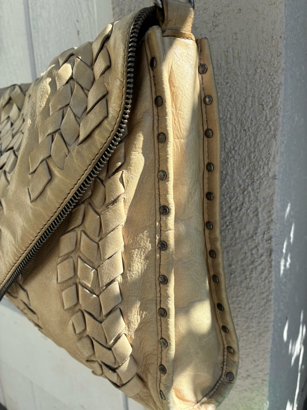 Rebecca Minkoff Woven Leather silver Chain Shoulder Bag in Creamy Tan - Picture 2 of 15